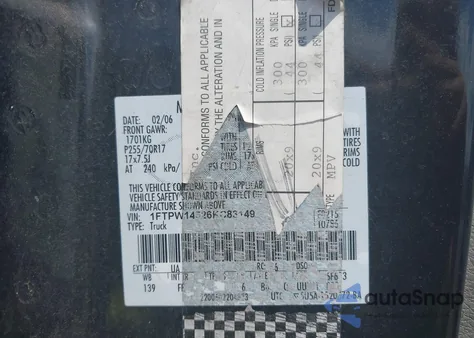 2006 Ford F-150 Fx4/Lariat/Xlt from USA, damaged, VIN 1FTPW14526KC83149